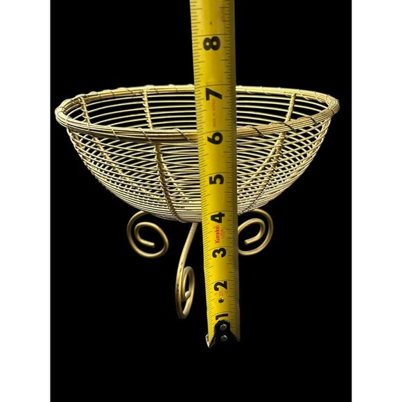 Vintage Gold Round French Woven Wire Pedestal Basket Fruit Boho Centerpiece Bowl - Picture 6 of 8